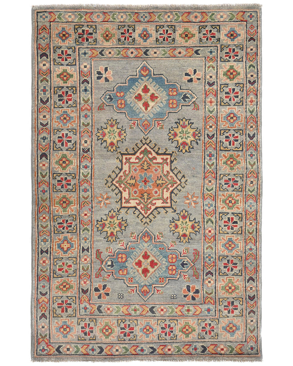 3x5 Gray Kuba Afghan Hand Knotted Wool Area Rug